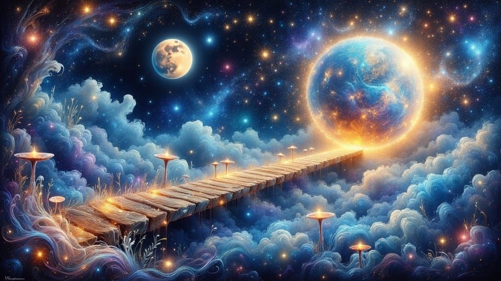 Iridescent Bridge of Dreams in Impasto Painting