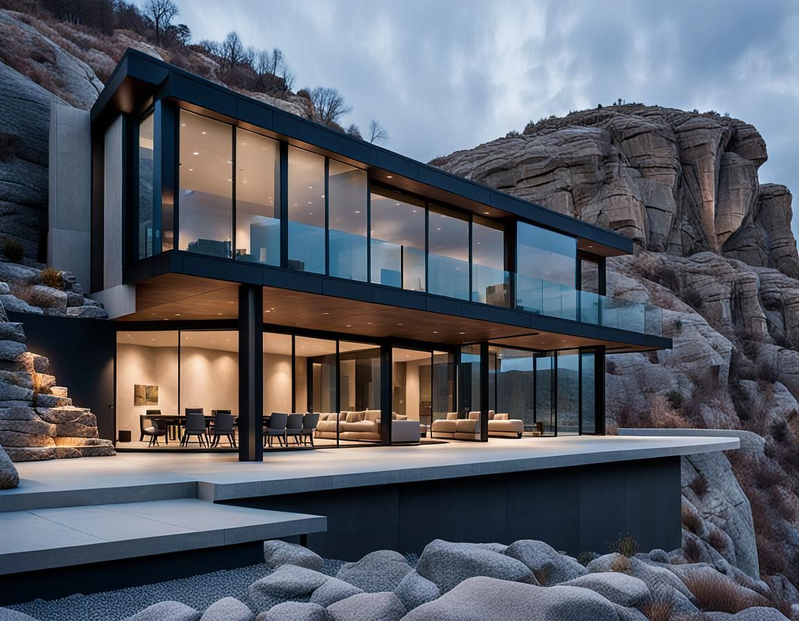 Modern House on Cliff Face with Panoramic View