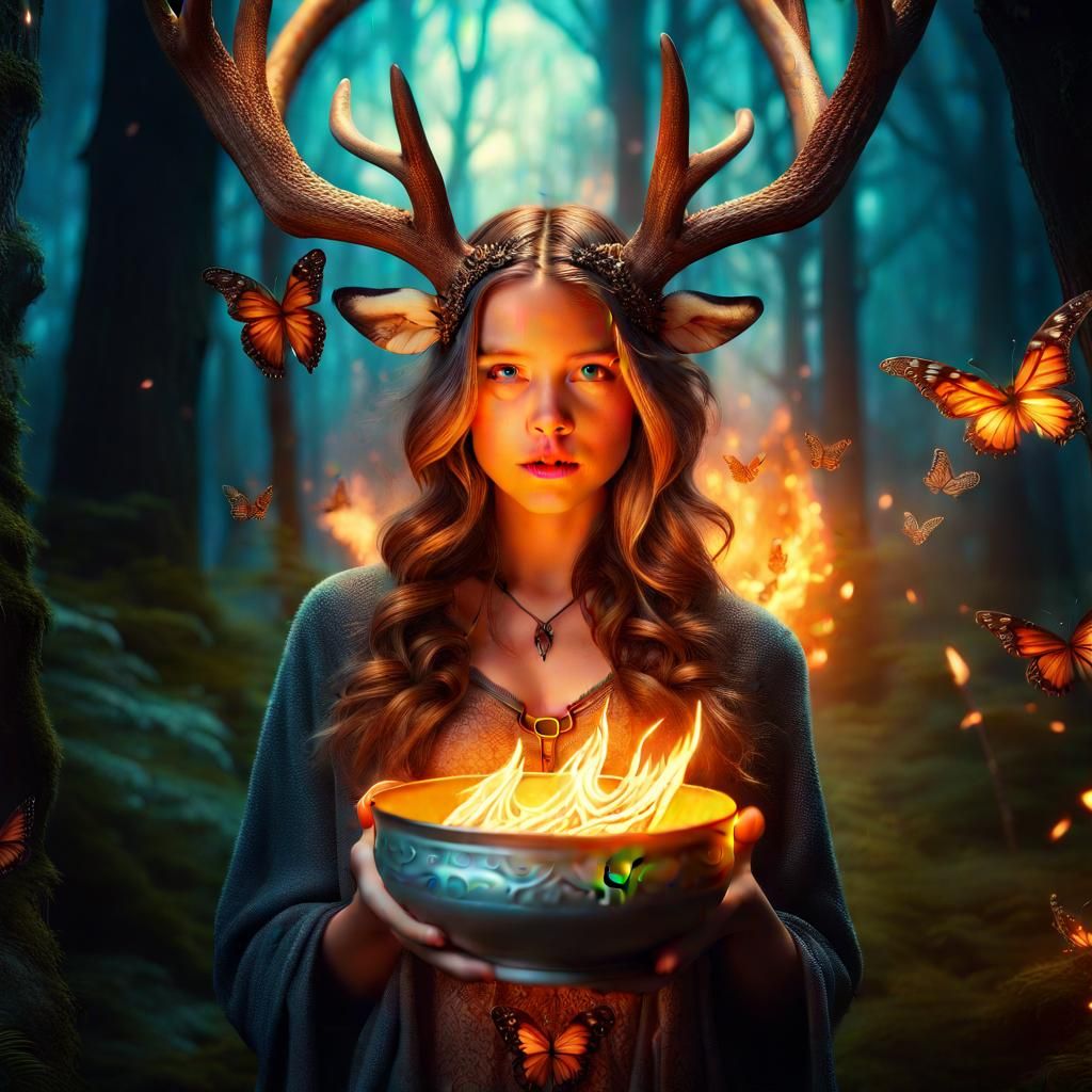 Enchanted Forest Girl with Deer Horns