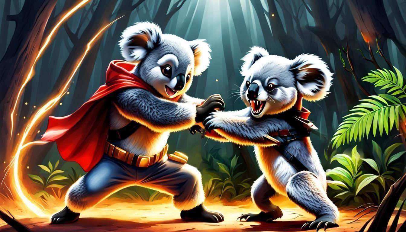 Super Koala Fighting a Drop Bear