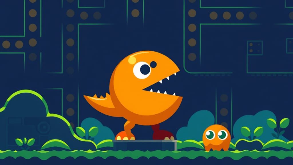 Pac-Man T-Rex Hybrid in Classic Arcade
