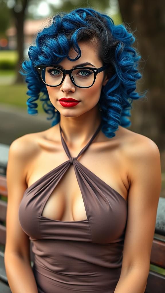 Beautiful Woman with Blue Curls: Hyperrealistic Portrait