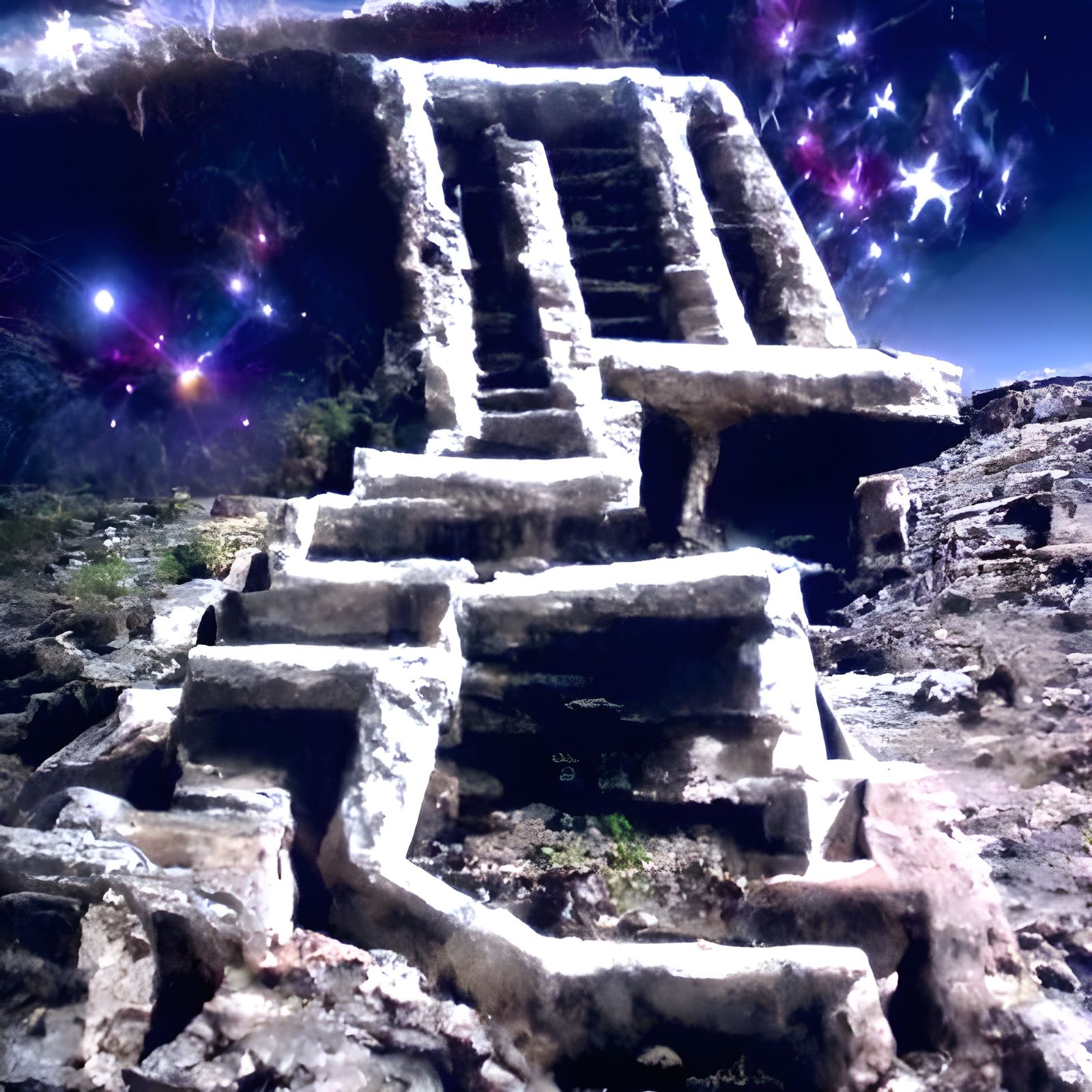 Ancient Alien Ruins Under Starry Sky