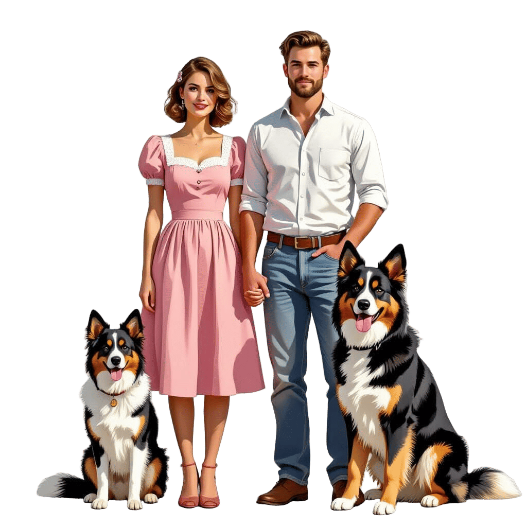 Fantasy Couple with Dog in 3D Rendering