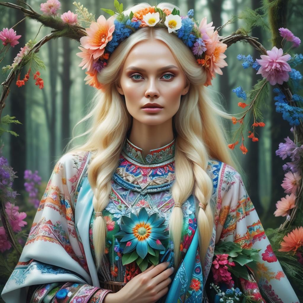 Beautiful Russian Woman in Slavic Clothing: Digital Portrait