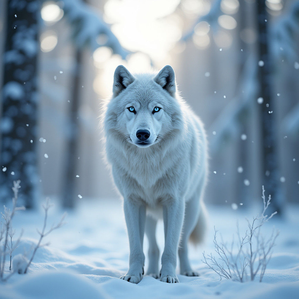 Arctic Wolf Portrait in Winter Forest