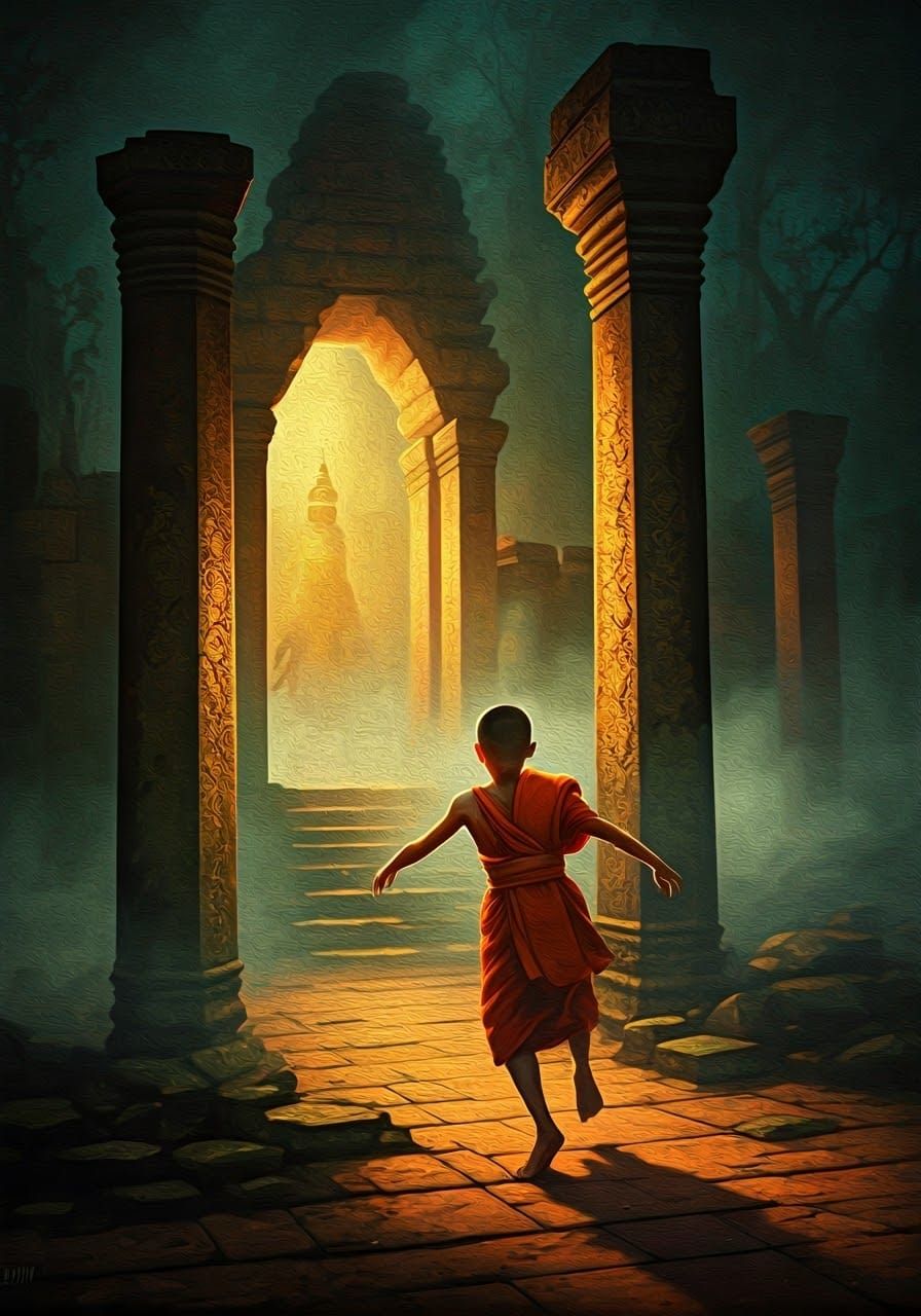 Ominous Thai Temple Nightmare in Oil Paint