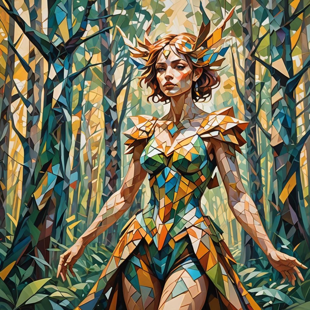 Cubist Summer Fae in Geometric Forest