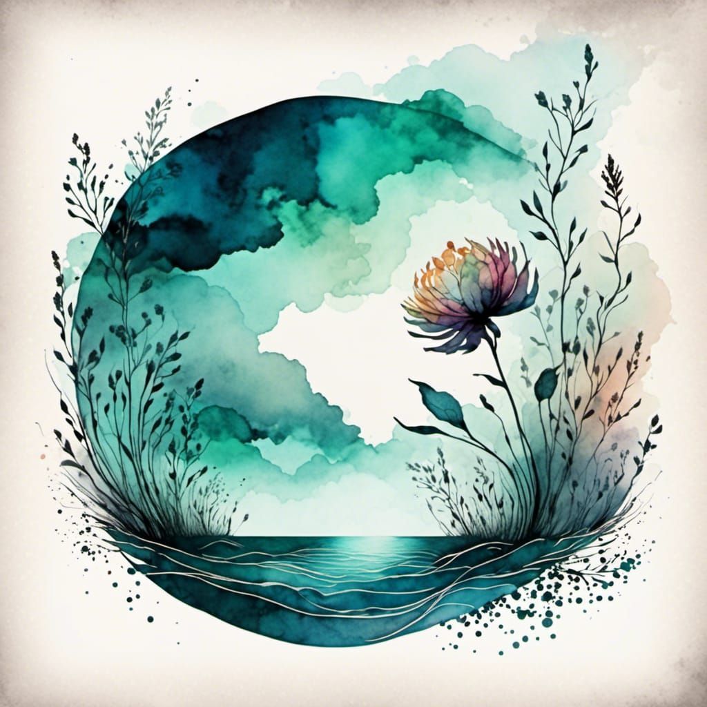 Mystical Water Bender in Watercolor Abstract Style