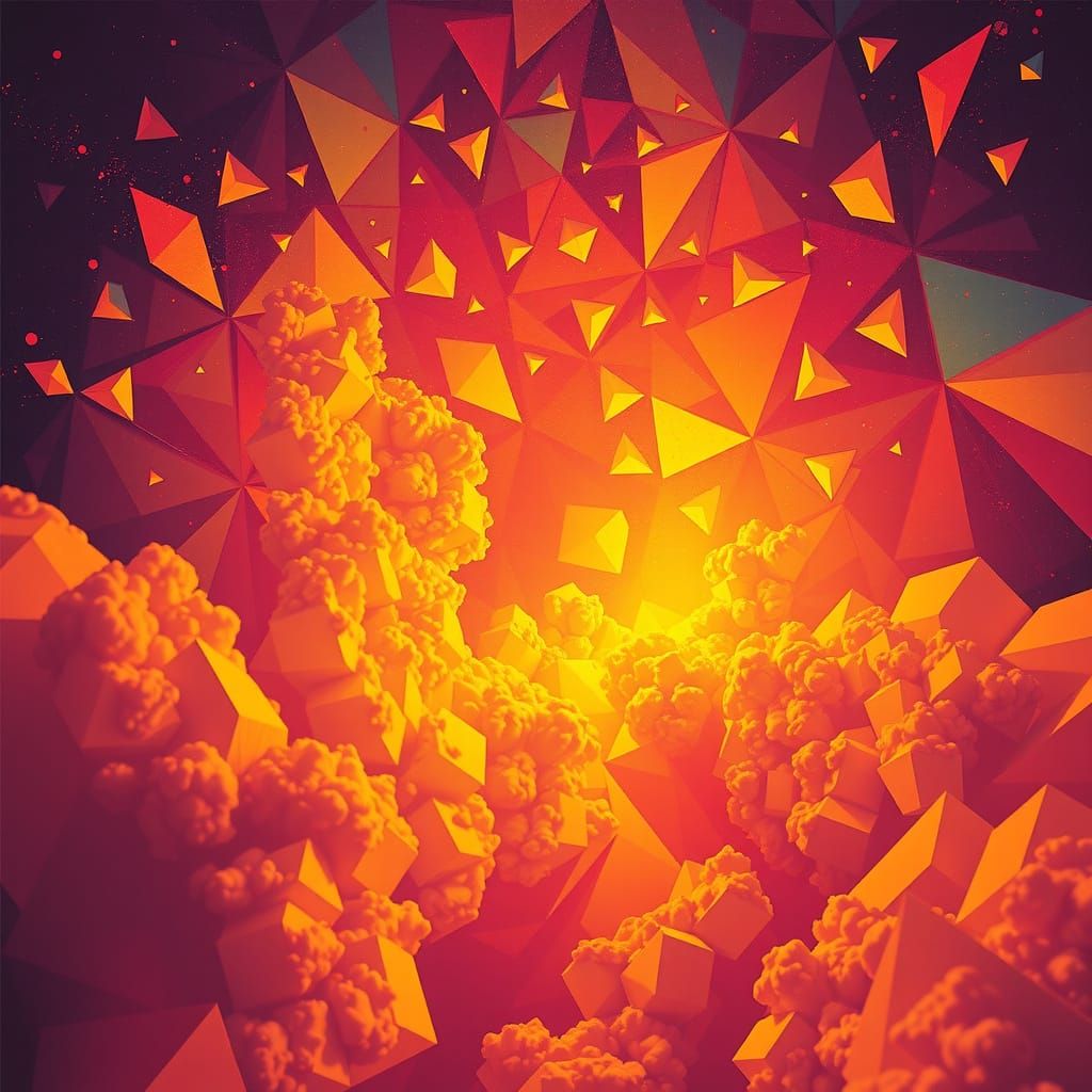 Ethereal Geometric Realm in Vibrant, Acid-Washed Hues