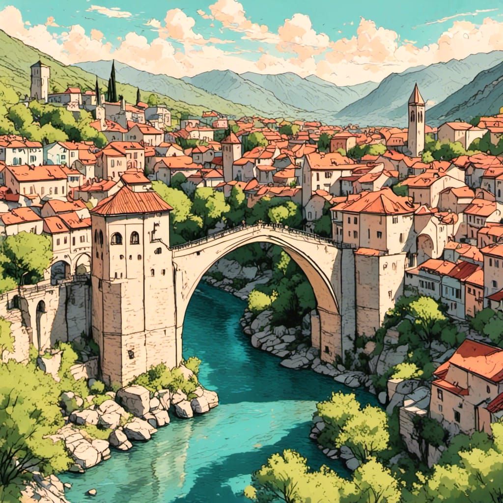 Stari Most Bridge, Mostar: Photorealistic Landscape