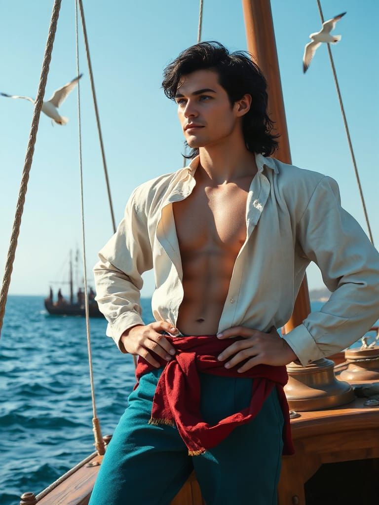Hyperrealistic Portrait of Prince Eric on His Ship