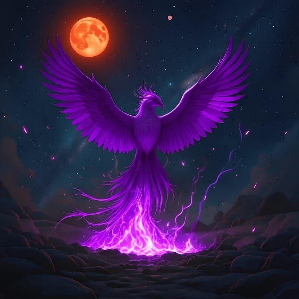 Majestic Phoenix Rises from Embers in Fantasy Art Style