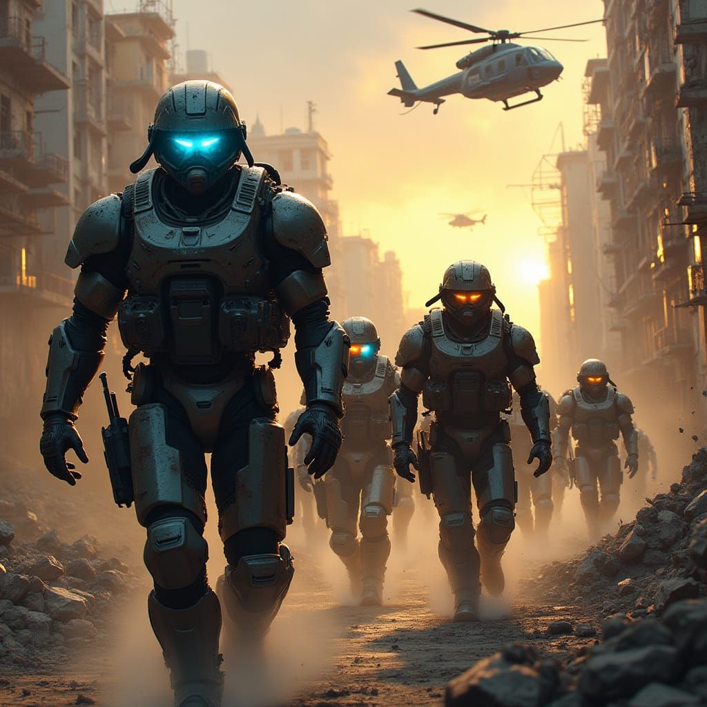 Elite Special Forces Advance Through War-Torn Cityscape in H...