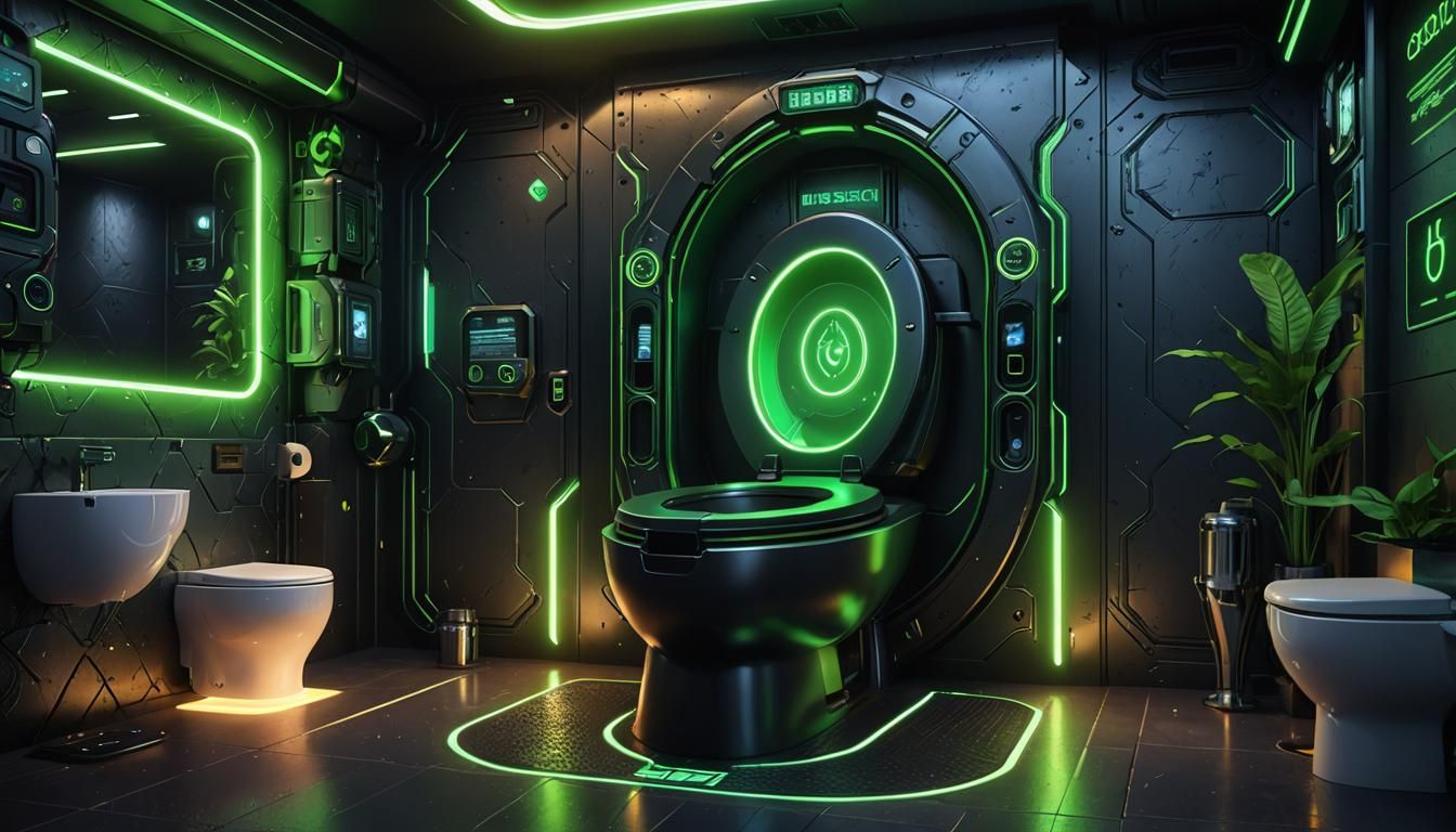 Futuristic Comfort Toilet with Hologram, Digital Art