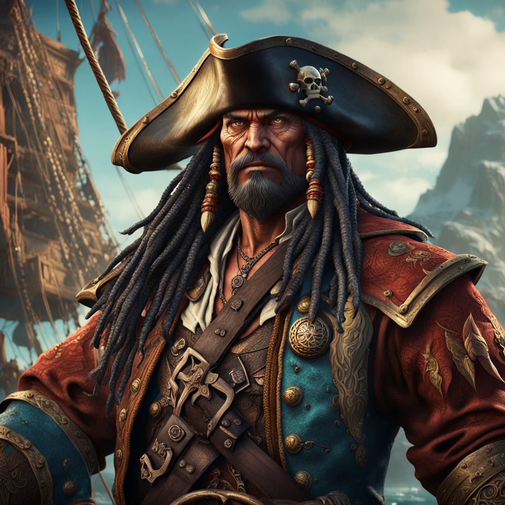 Fierce Sahuagin Pirate Captain in Detailed Matte Painting