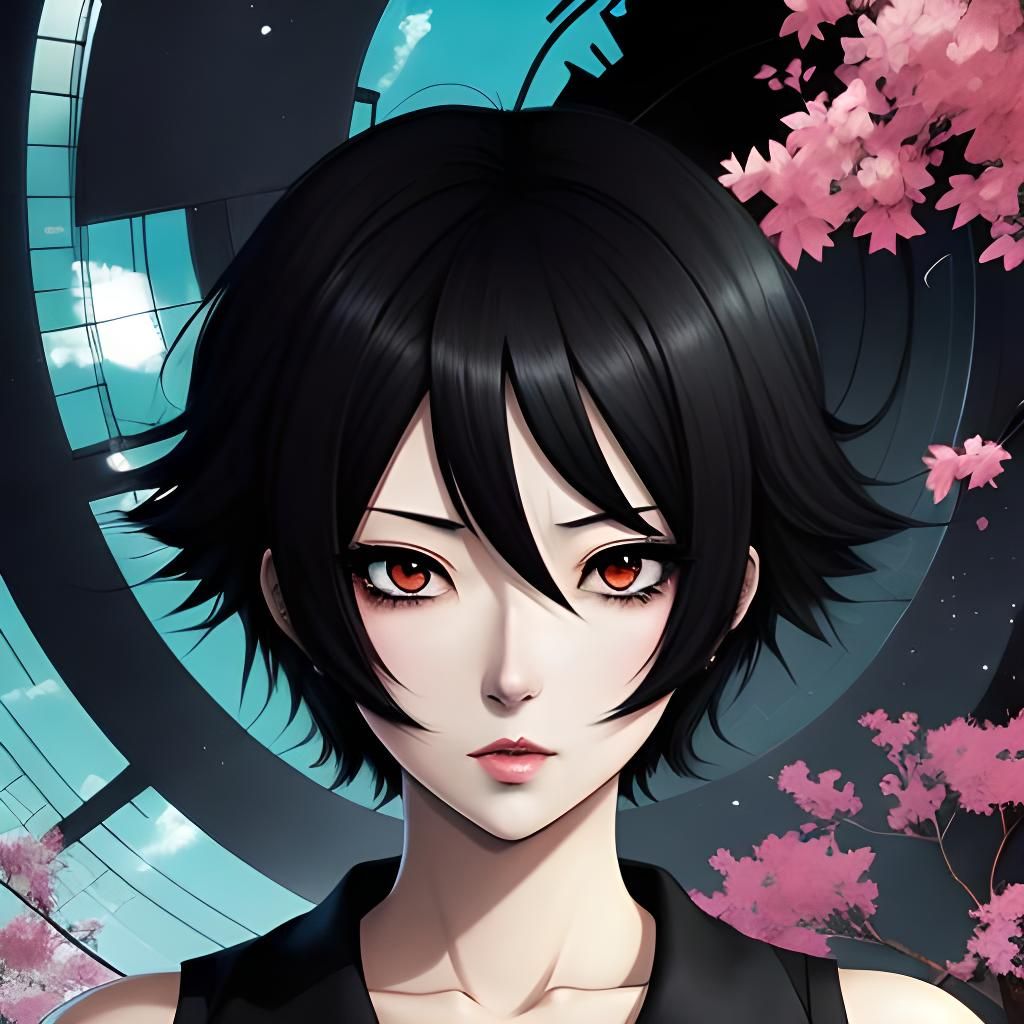 Dizzy Anime Girl with Short Black Hair