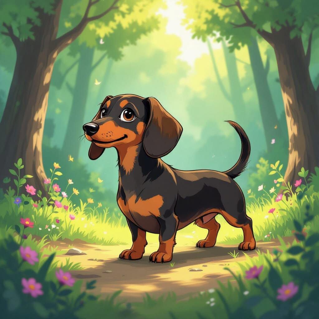 Dachshund With Comically Long Legs In Anime Style