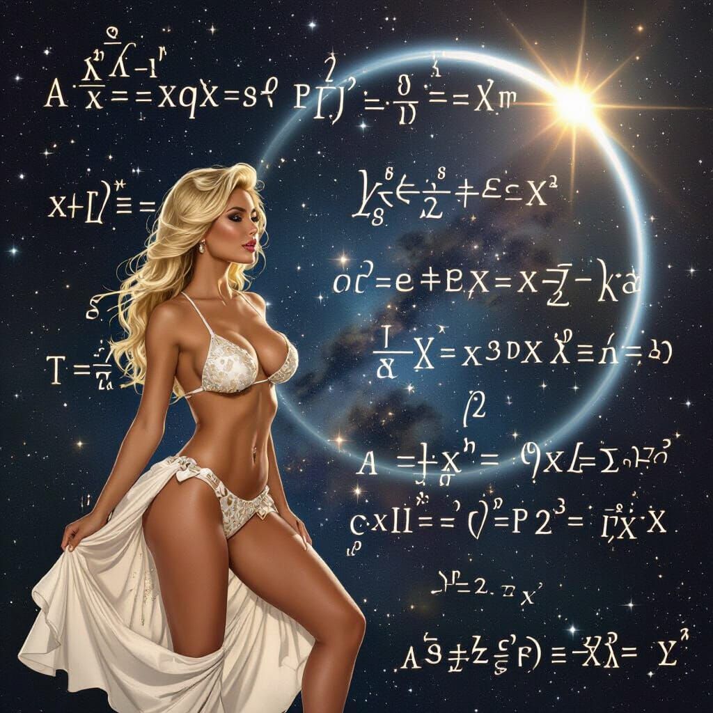 Mathematical Equations in Deep Space with Celestial Goddess