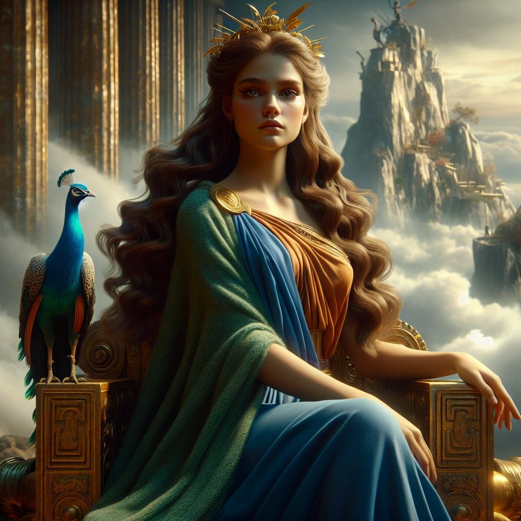 Hera on Mount Olympus in Classical Art Style