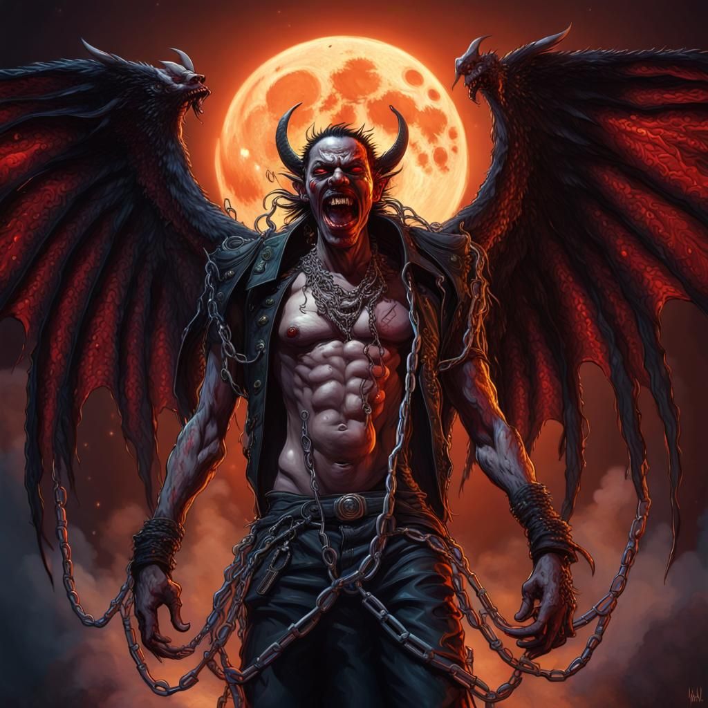 Hellfire Demon with Leather Wings and Chains