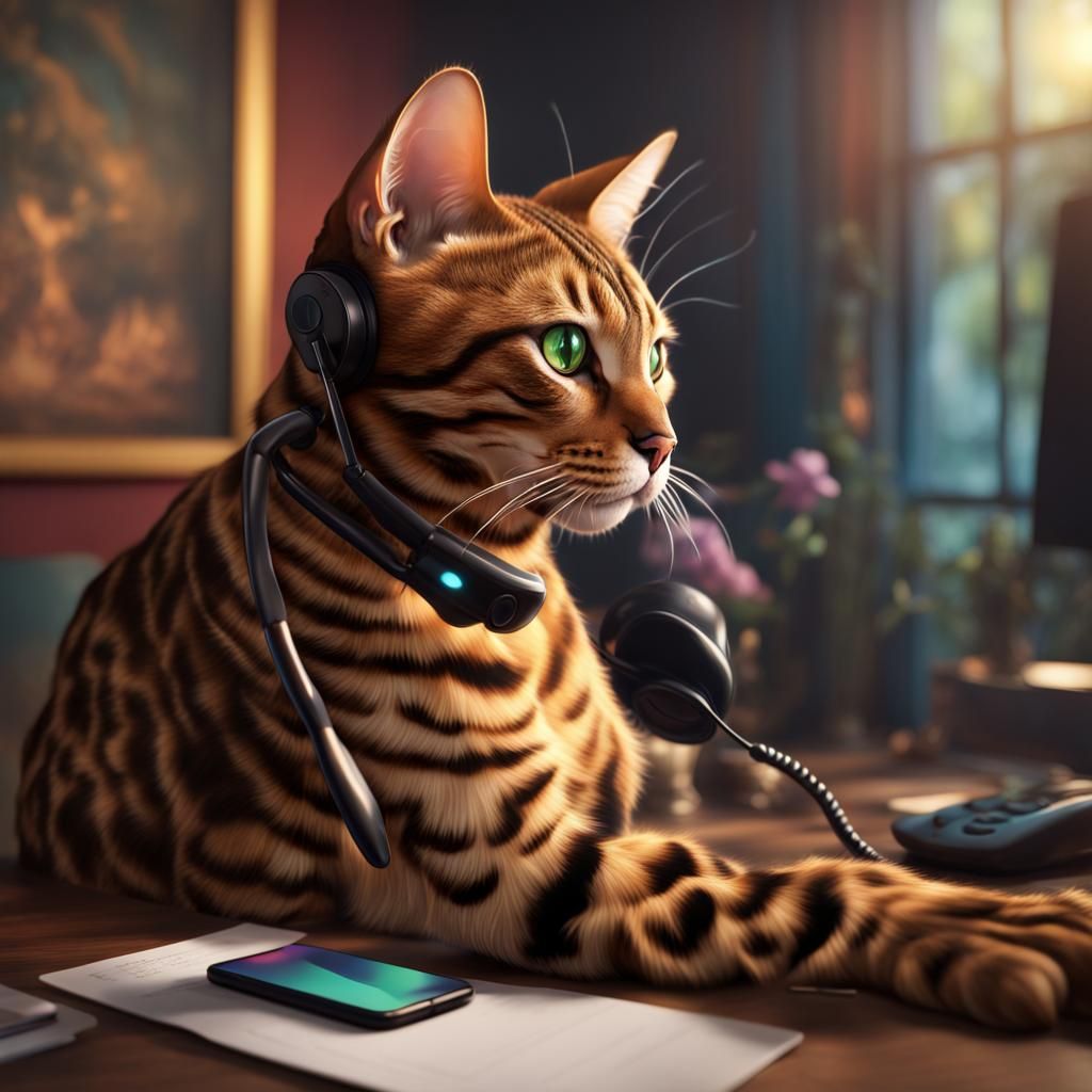 Bengal Cat on iPhone: Detailed Digital Painting
