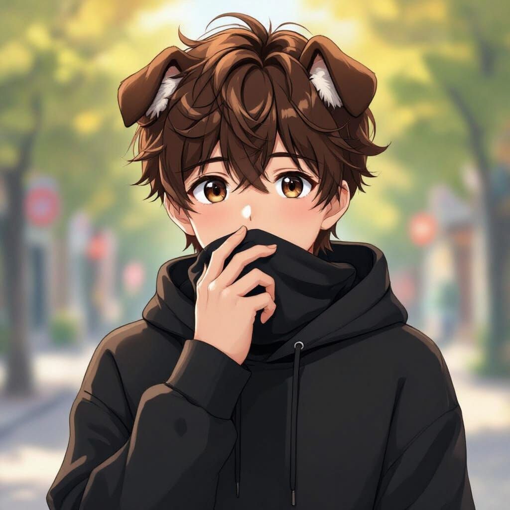 Anime Guy with Puppy Ears in Pastel Colors