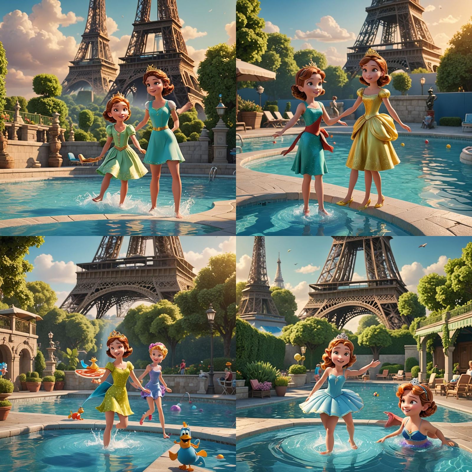 Princess Fiona and Shrek Visit Paris in Cartoon Style