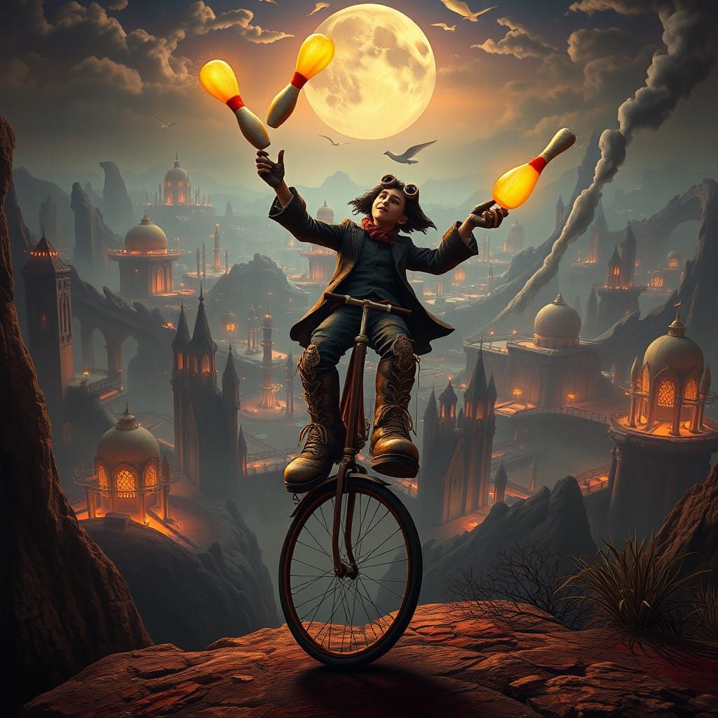 Whimsical Inventor Juggles Glowing Bowling Pins on Vintage U...