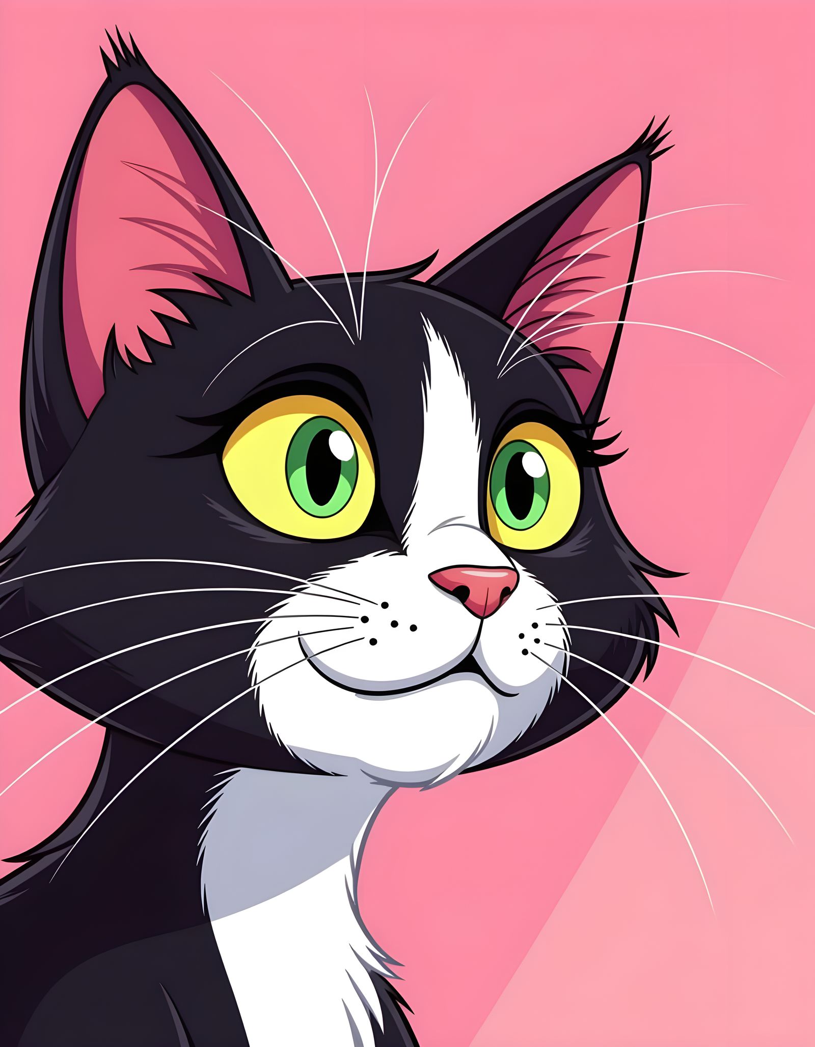Cartoon Tuxedo Cat With Green Eyes Peering Curiously