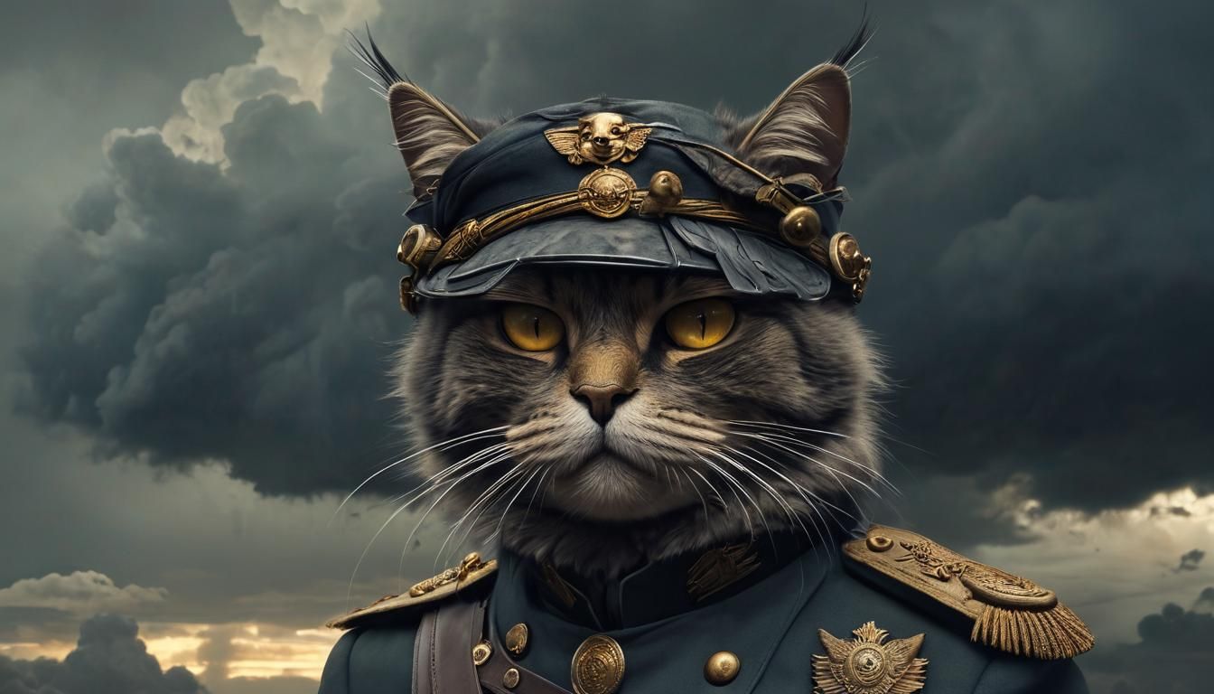 Creepy Bird-Cat in Military Uniform: Hyperrealistic Digital ...