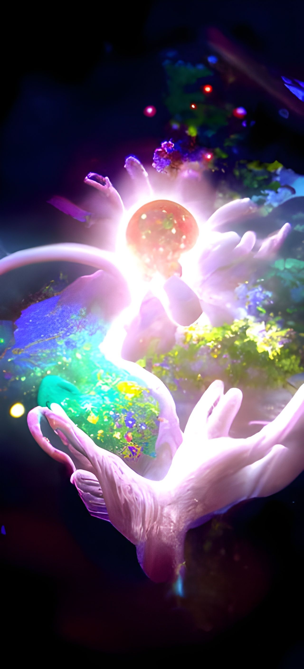 Cosmic Hand Grasping Planet: Astral Illustration