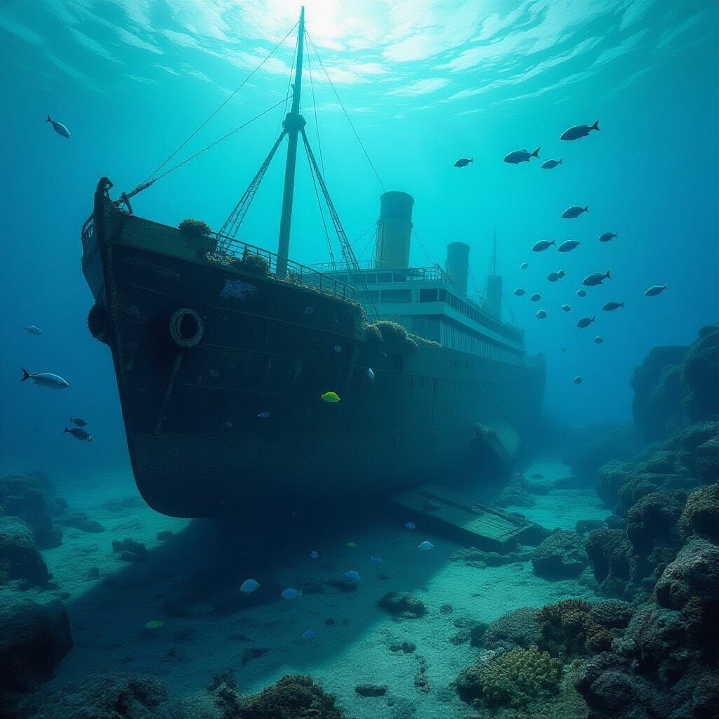 Sunken Titanic Wreckage Covered in Coral Reef