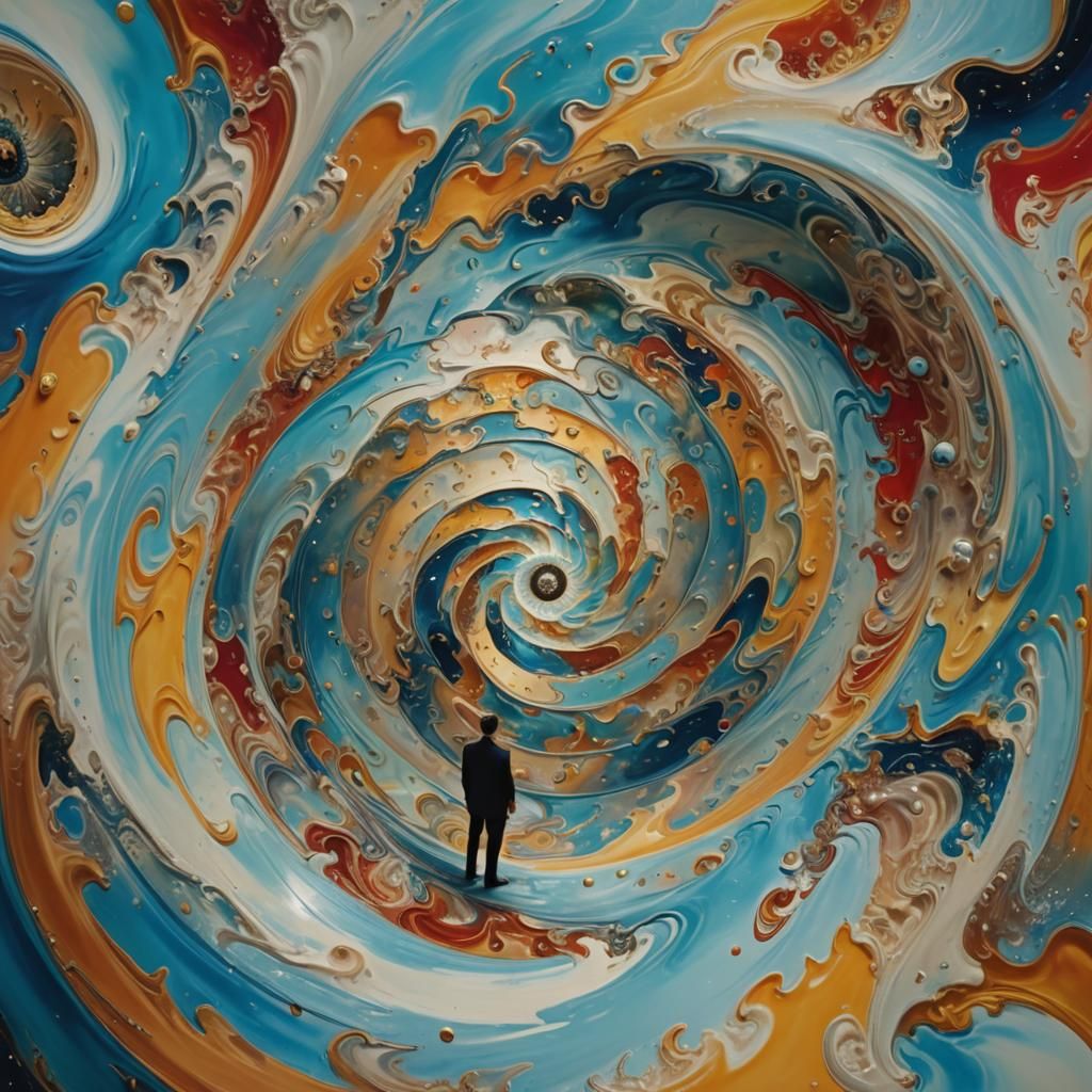 Surreal Figure in Vibrant, Abstract Vortex