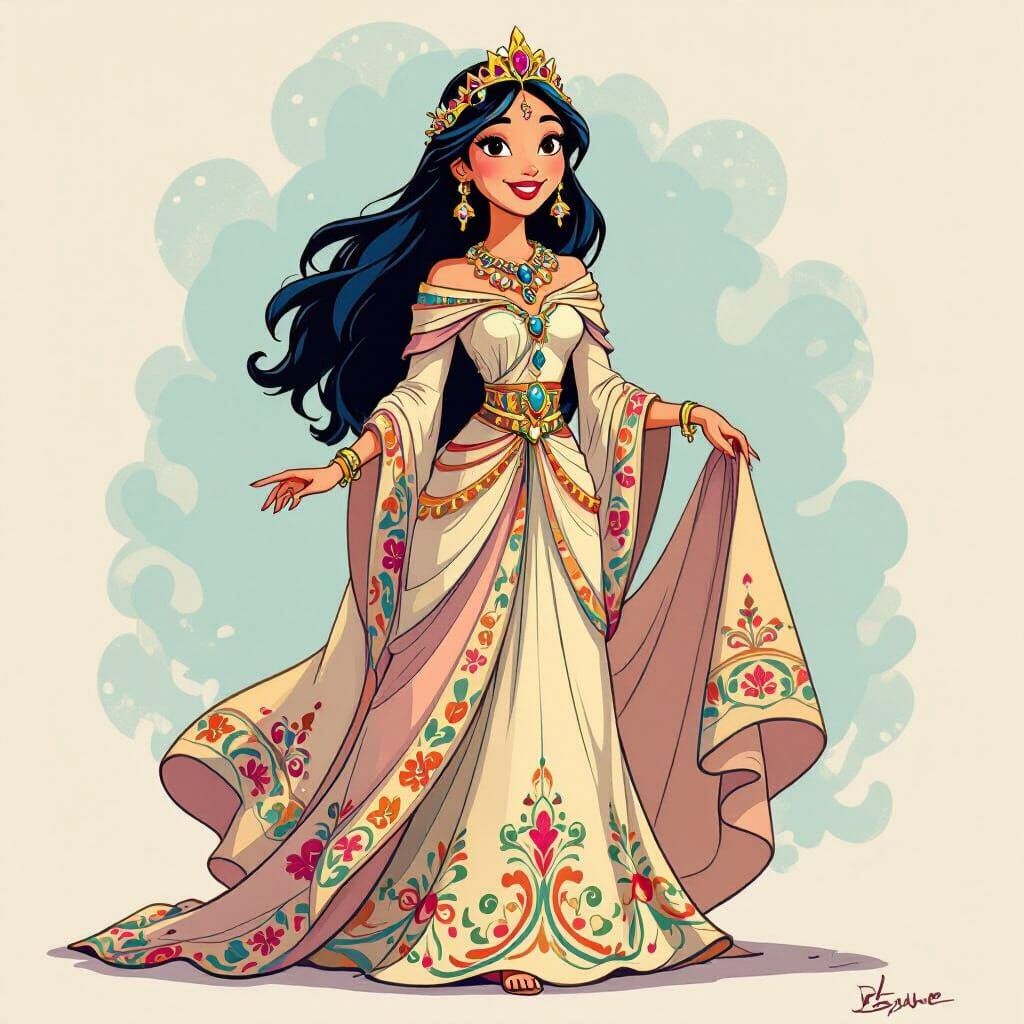 Queen Esther Cartoon in Whimsical Style