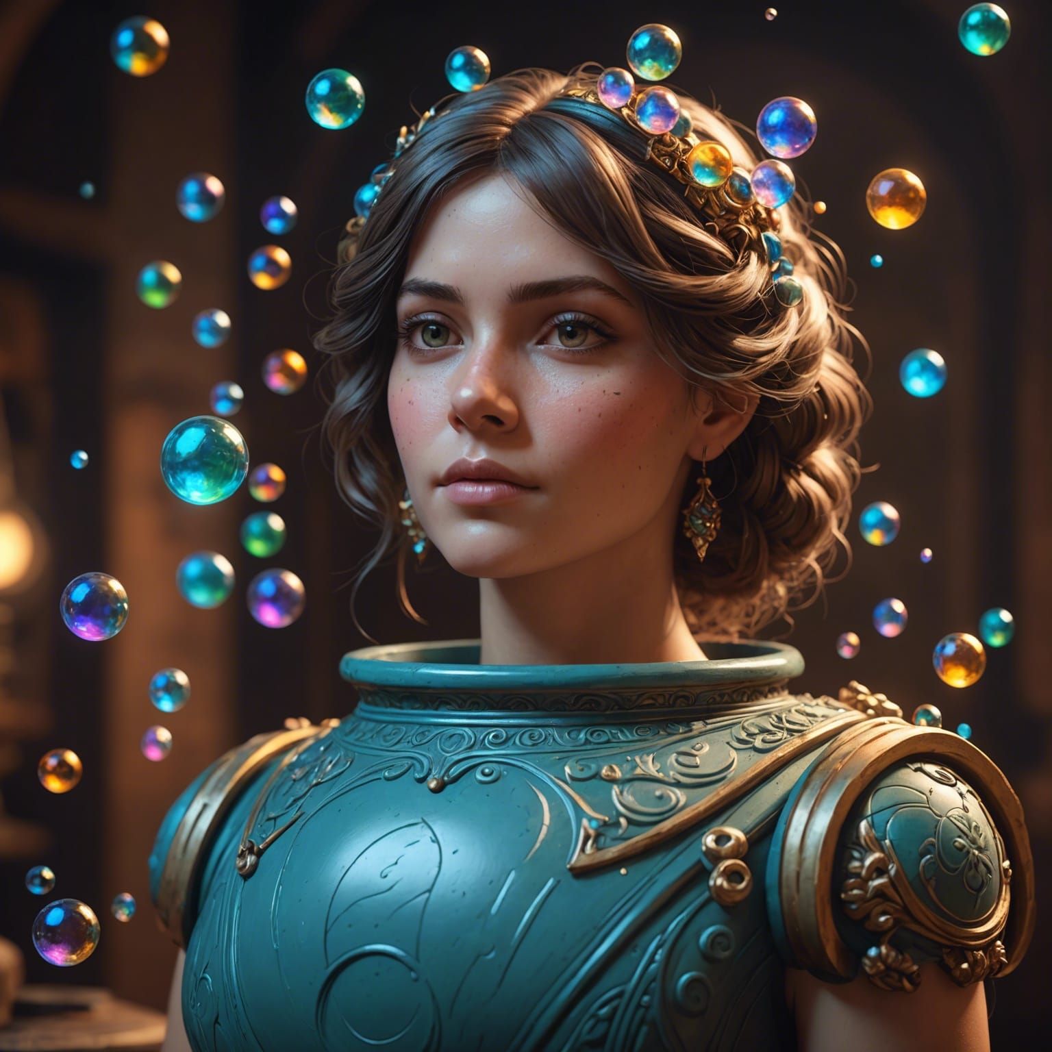 Chat Bubbles in a Clay Jar: A Detailed Concept Art Portrait