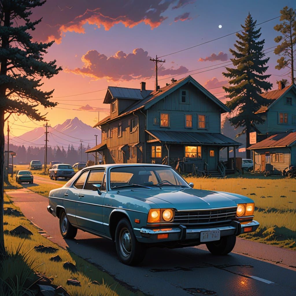 Vintage Citroën Coupe Against Sunset, Digital Art