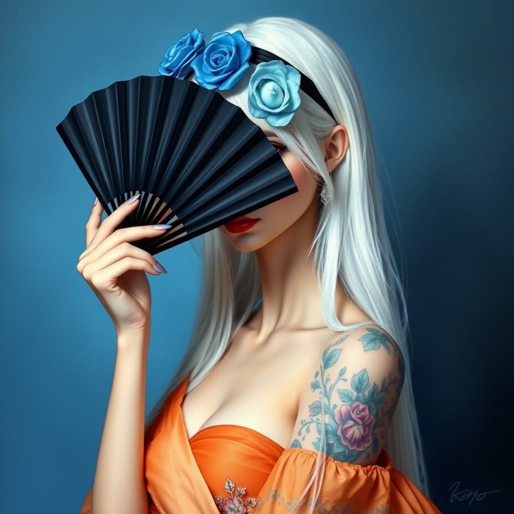 Ethereal Woman with Blue Rose in Fantasy Style