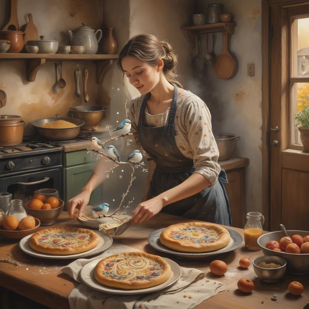 Dough Birds in Stardust: Intricate Ink and Watercolor Art