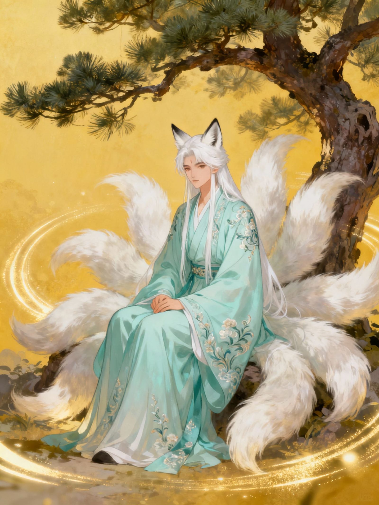 Nine-Tailed Fox Amidst Ancient Trees
