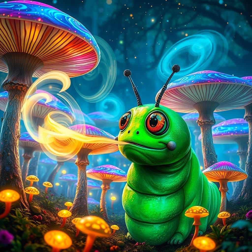 Surreal Wonderland with Psychedelic Mushrooms and Glowing Sm...