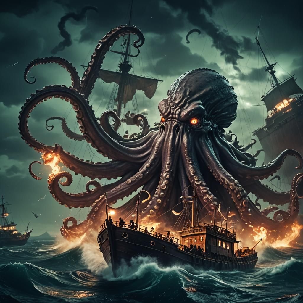 Kraken attacking spartan mecherant ships.