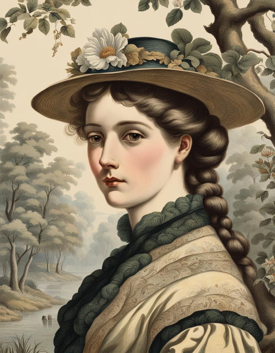 Wallpaper Art: Woman in 19th Century Naturalism Style