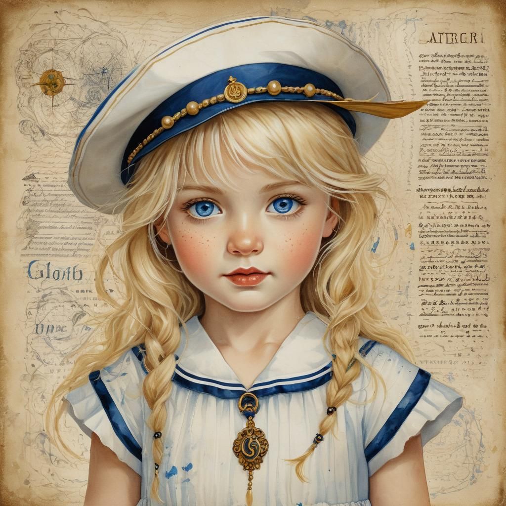 Sinister Watercolor Portrait of a Sailor Girl