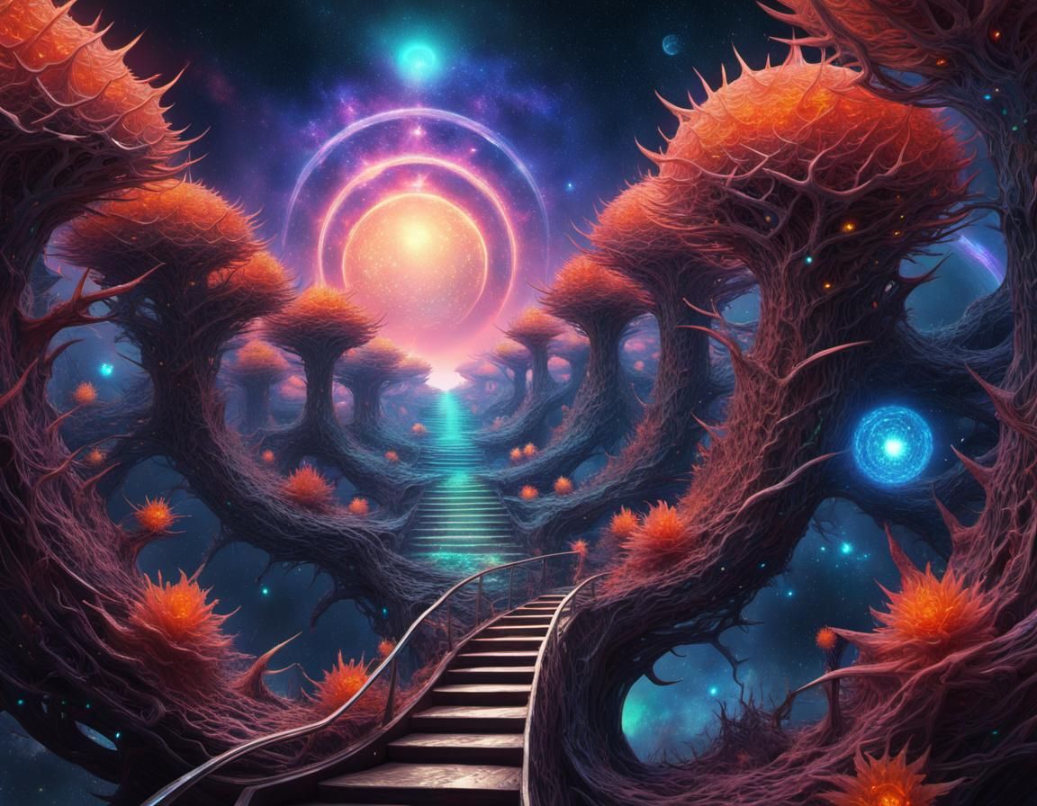 Cosmic Path to the Stars: Holographic Sci-Fi Illustration