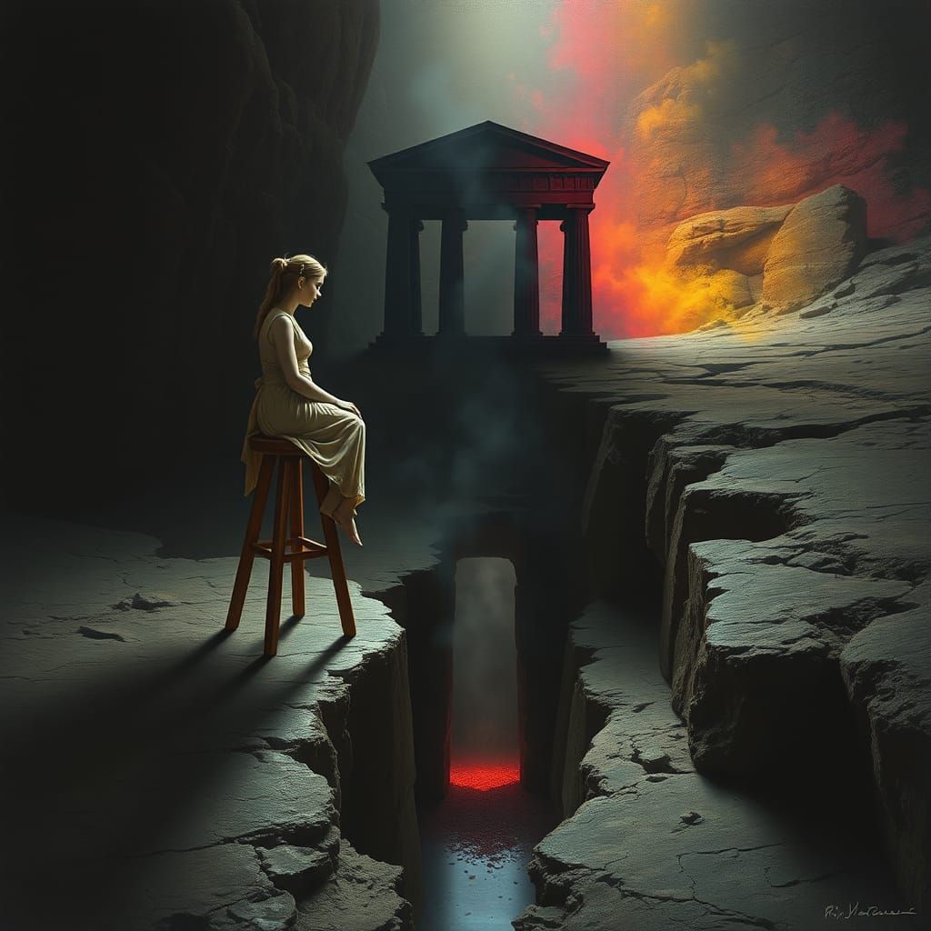 Ancient Greek Girl in Temple: Surreal Image