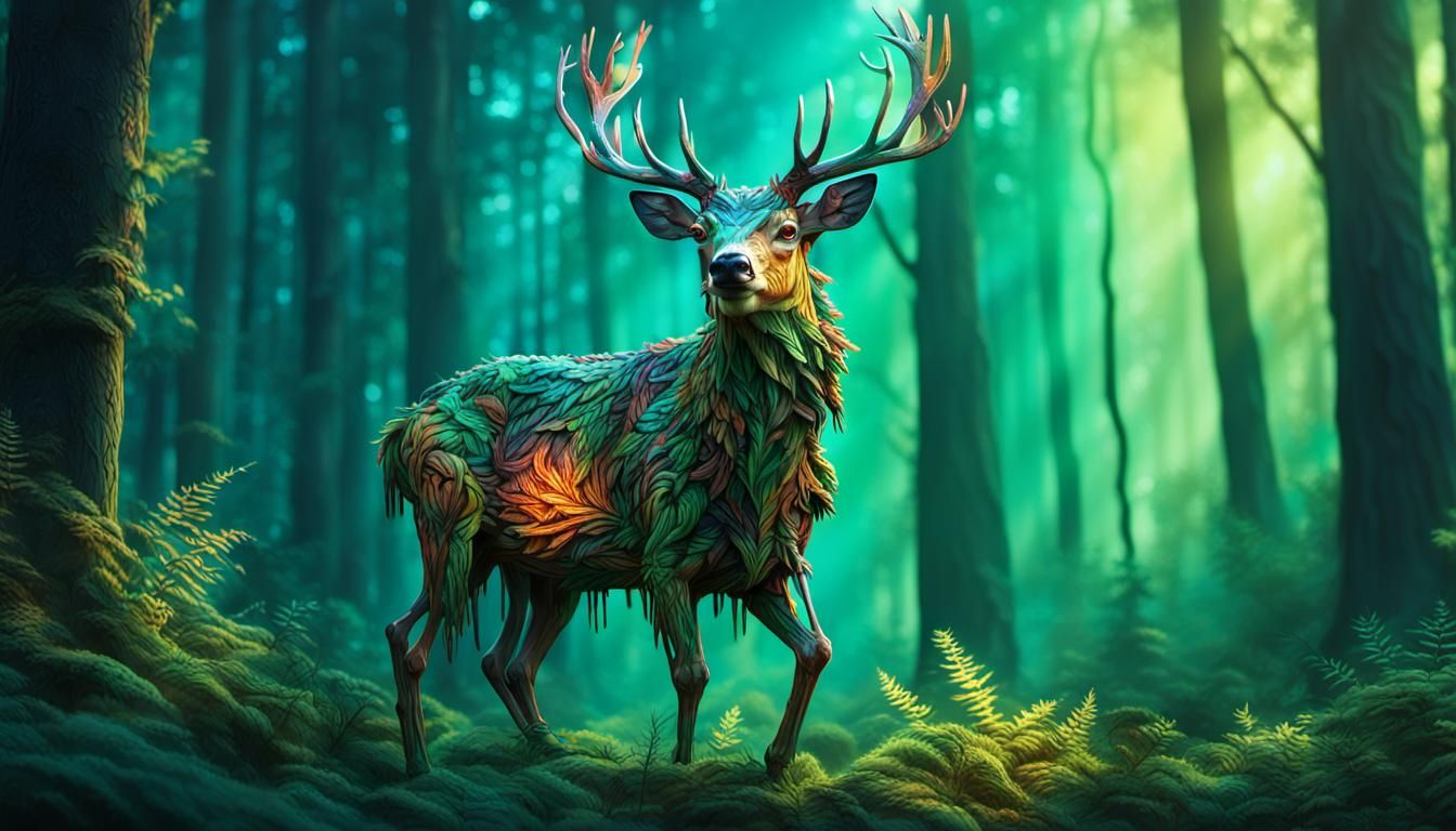 Magical Druidic Deer Made of Forest Elements