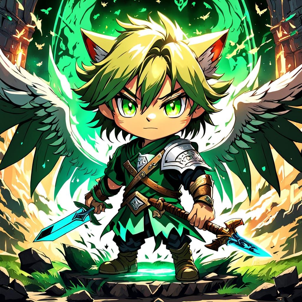 Anime Wolf Boy with Sword and Shield