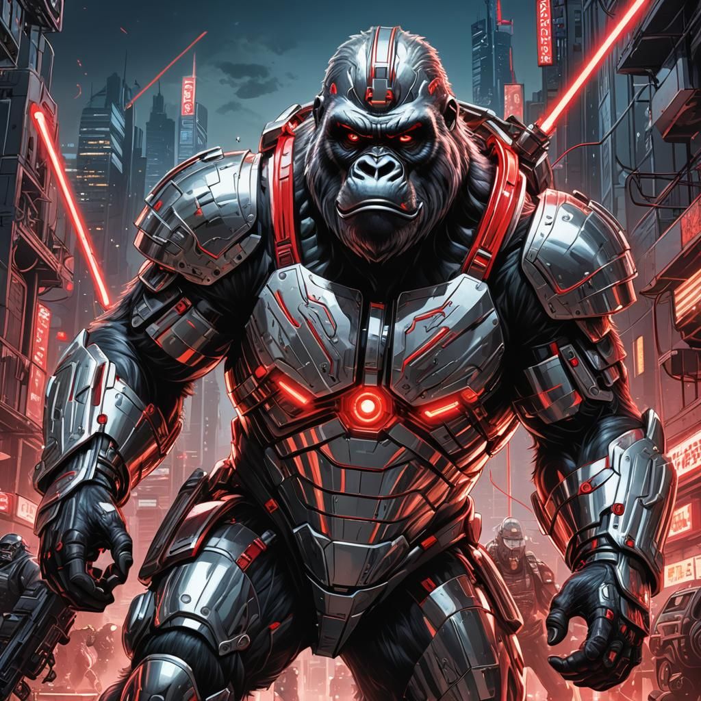 Armored Gorilla Warrior in Comic Book Style