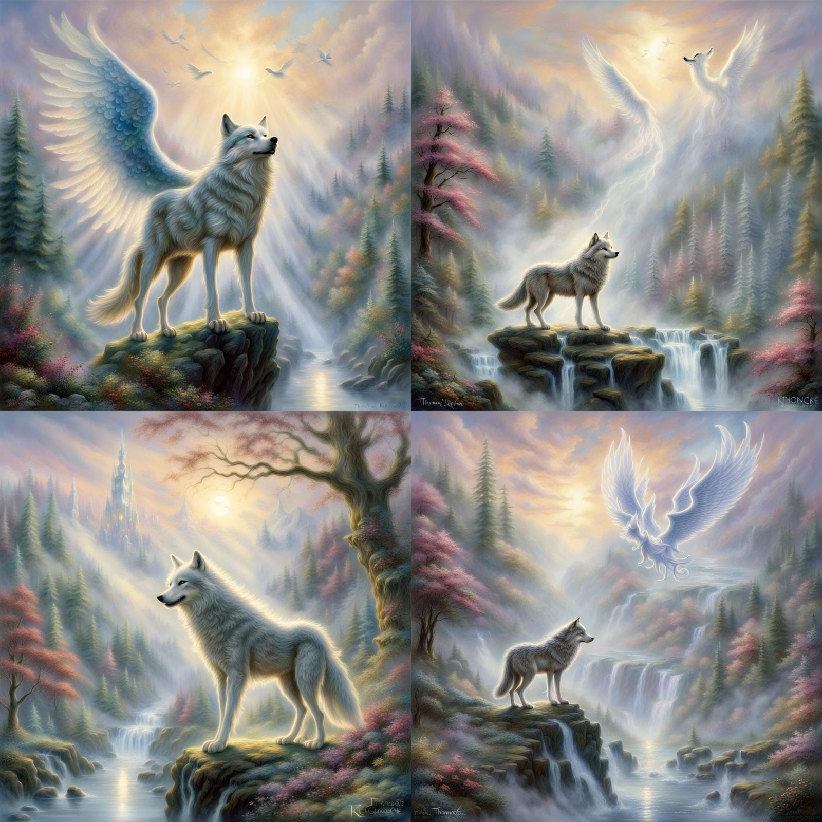 Ethereal Wolf Angel in Fantasy Landscape